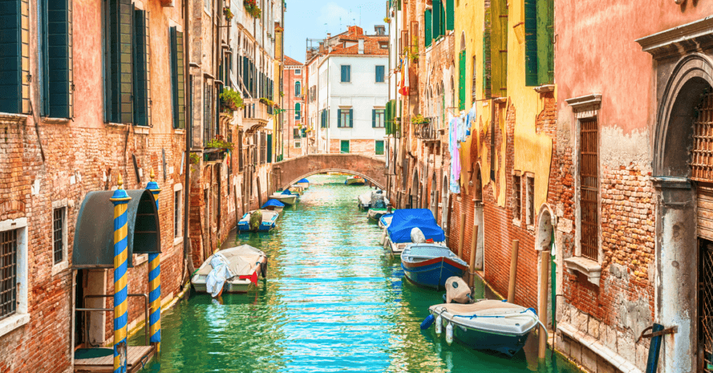 Gondolas in a river in Italy