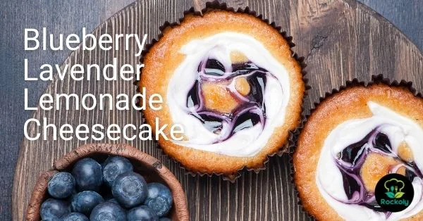 Blueberry Lavender Lemonade Cheesecake workshop card showing swirled cheesecake cups and fresh blueberries