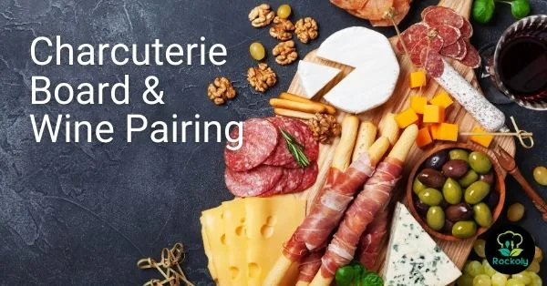 Charcuterie Board & Wine Pairing workshop card with cured meats, cheeses, olives and nuts