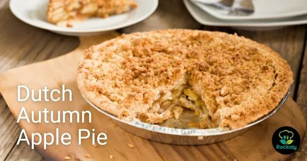 Dutch Autumn Apple Pie workshop banner showing a crumb-topped apple pie in a tin