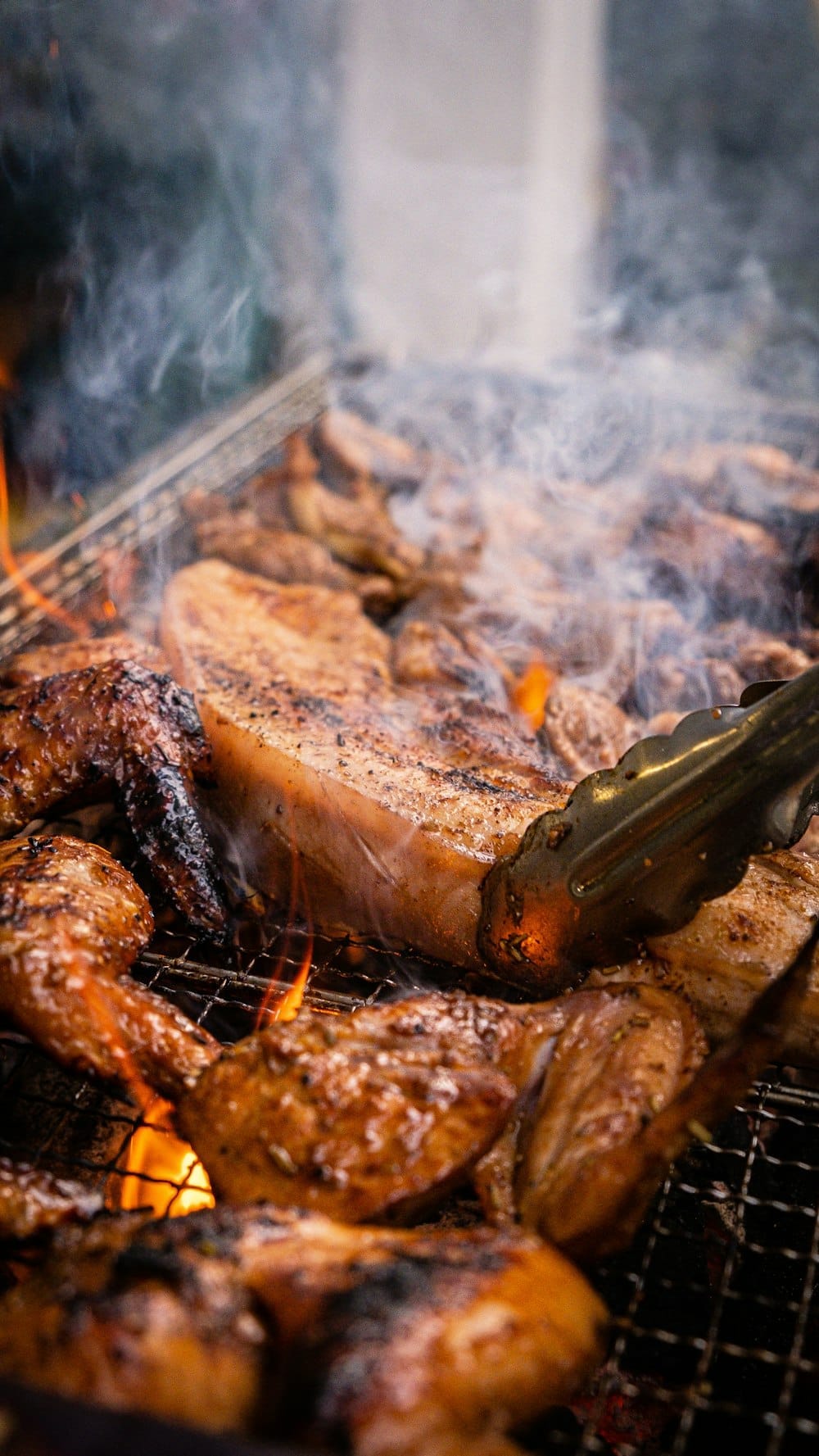 Smoky jerk chicken on a grill