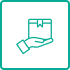 Hand holding a sealed delivery box, drawn in a teal outlined square