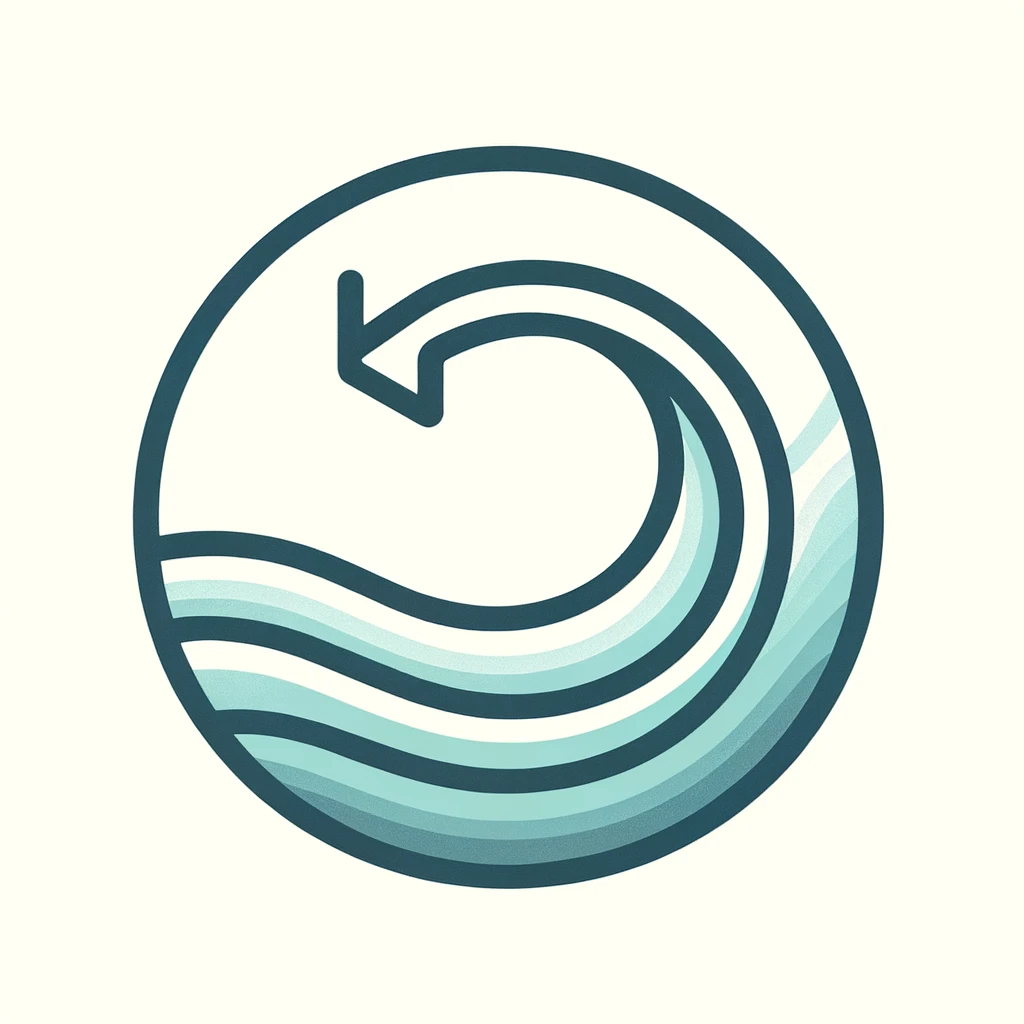 Curved arrow curling into a teal wave, marking flexible policies