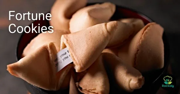 Banner reading Fortune Cookies, with a bowl of fortune cookies and a paper fortune peeking out
