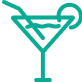 Line icon of a martini glass with a straw and a citrus twist