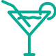 Line icon of a martini glass with a straw and a citrus twist