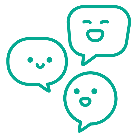 Line icon of three speech bubbles with smiling faces