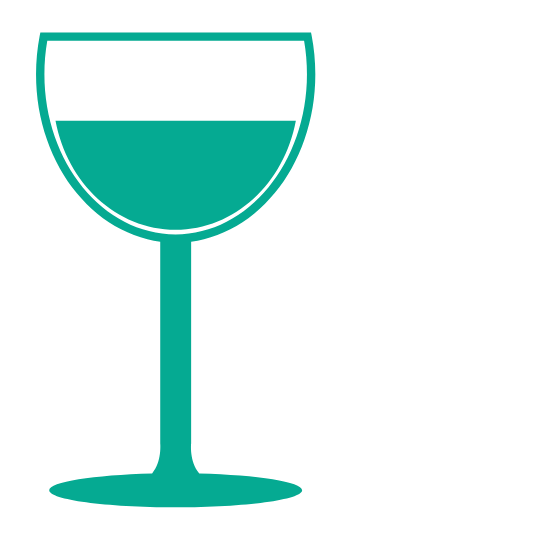 Icon of a wine glass filled halfway